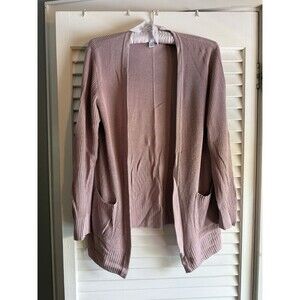 Nine West Longline Knit Open Front Cardigan Mauve Women’s M Pockets Cottagecore